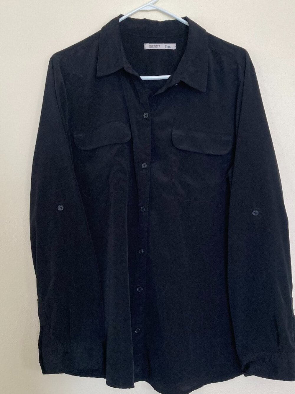 Old Navy‎ Women's X-Large Black Roll Tab Long Sleeve Utility Button Down Shirt